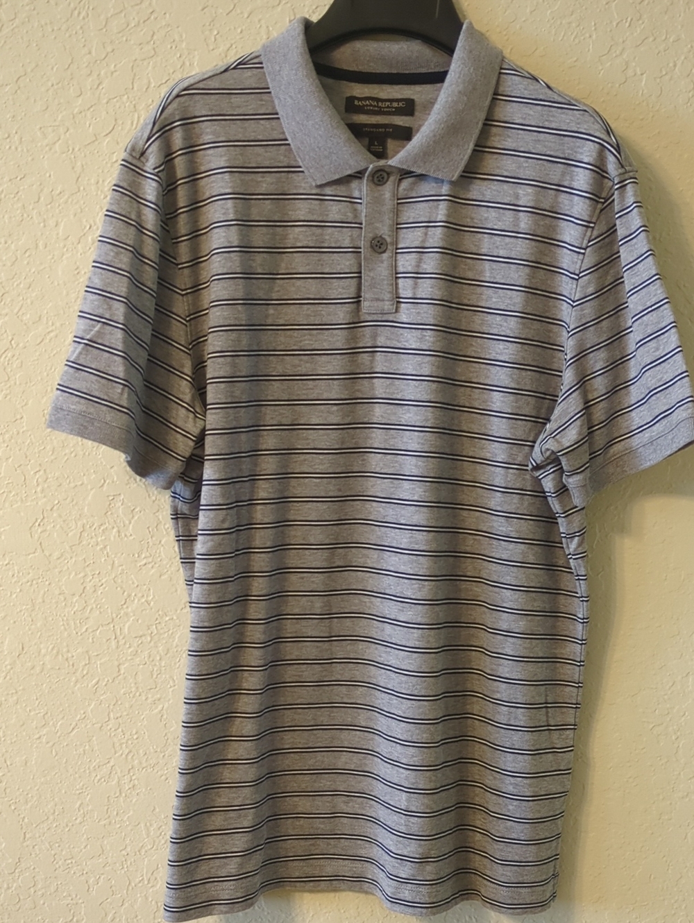 Men's Grey Striped Polo Shirt - Classic Short Sleeve